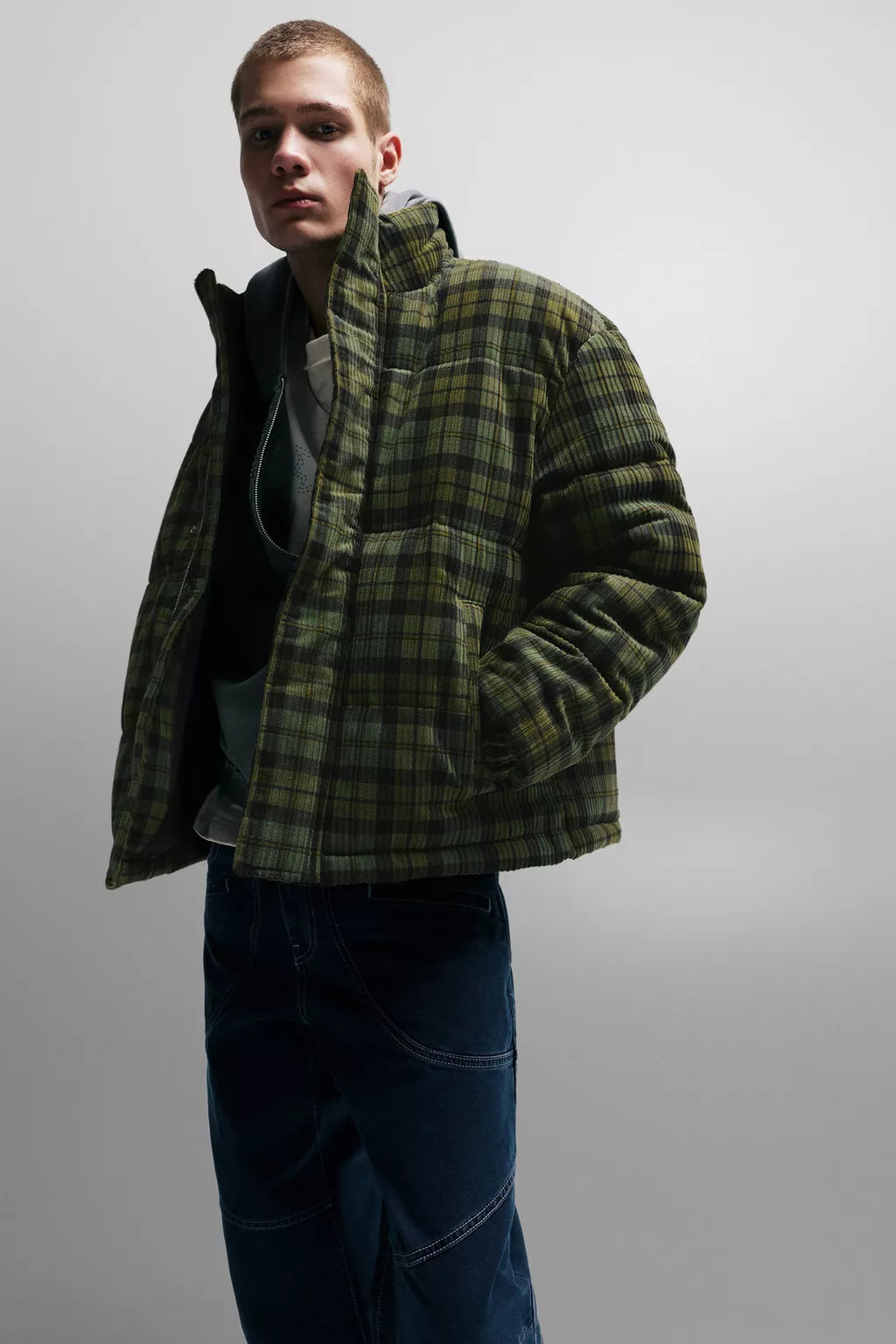 Quilted corduroy check jacket