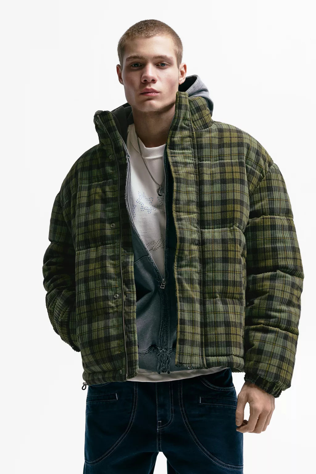 Quilted corduroy check jacket